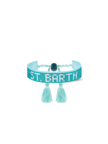 Water green rhinestones bracelet with St. Barth lettering