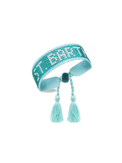 Water green rhinestones bracelet with St. Barth lettering