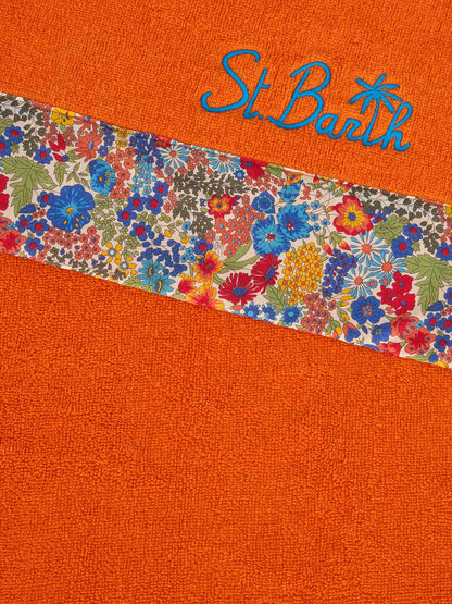 Orange towel with multicolor flower frames | MADE WITH LIBERTY FABRIC