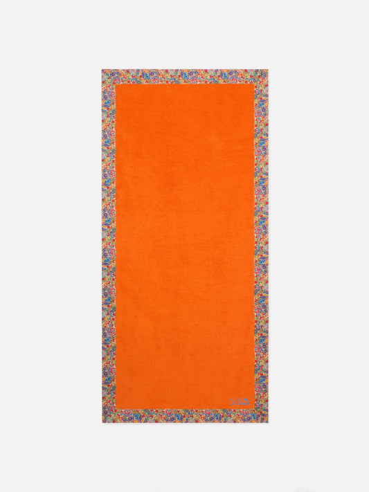 Orange towel with multicolor flower frames | MADE WITH LIBERTY FABRIC