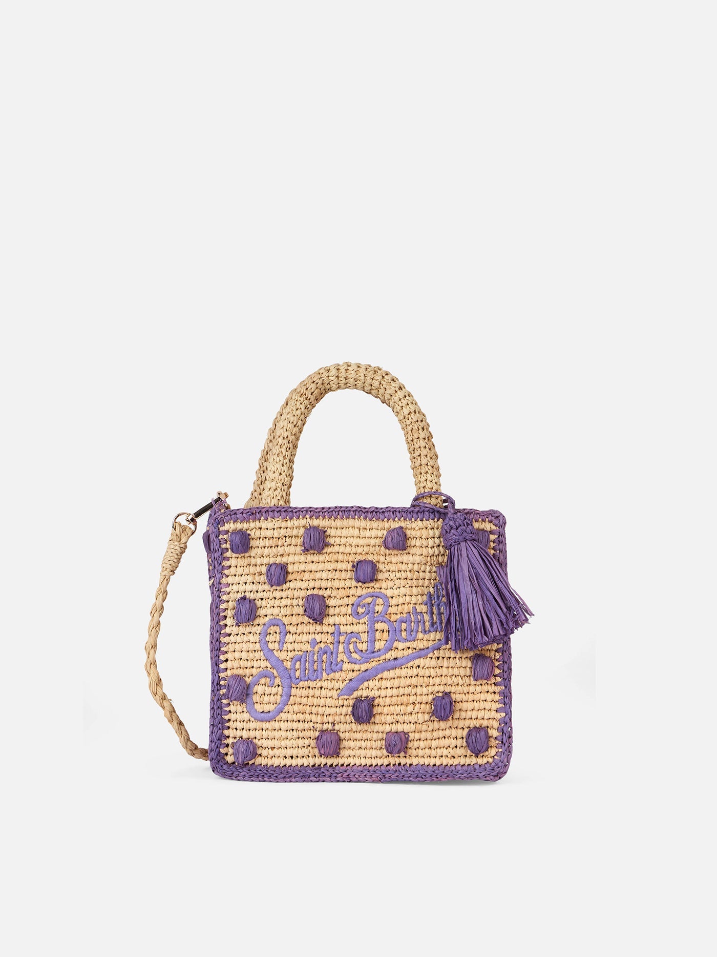 Beige natural Mini Vanity Raffia bag with polka dot appliqués - MC2 Saint Barth