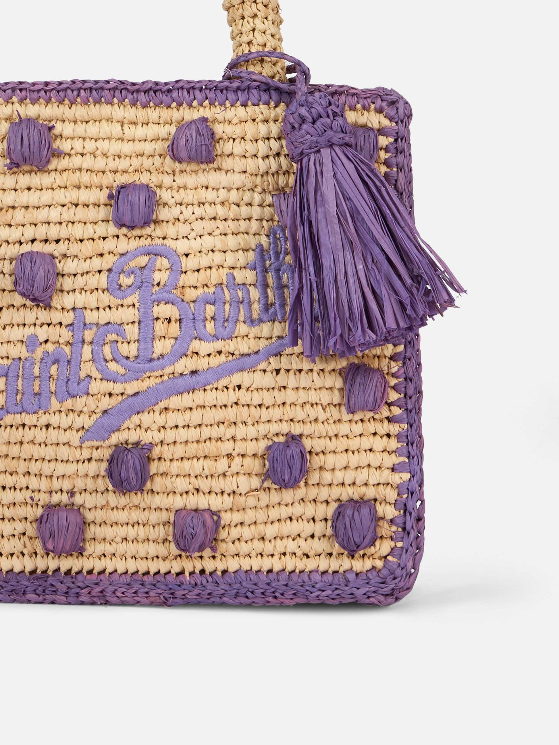 Beige natural Mini Vanity Raffia bag with polka dot appliqués - MC2 Saint Barth