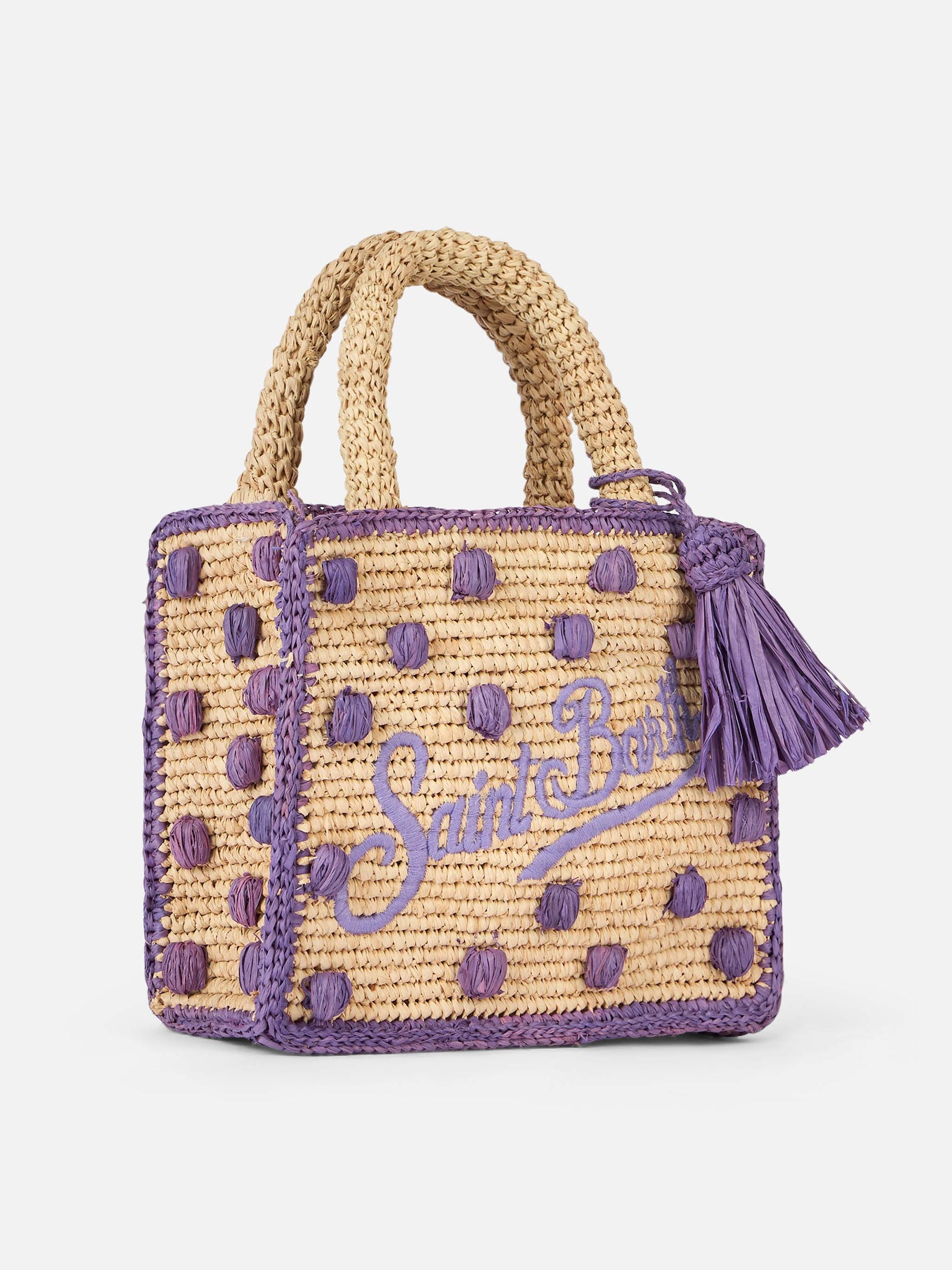 Beige natural Mini Vanity Raffia bag with polka dot appliqués - MC2 Saint Barth