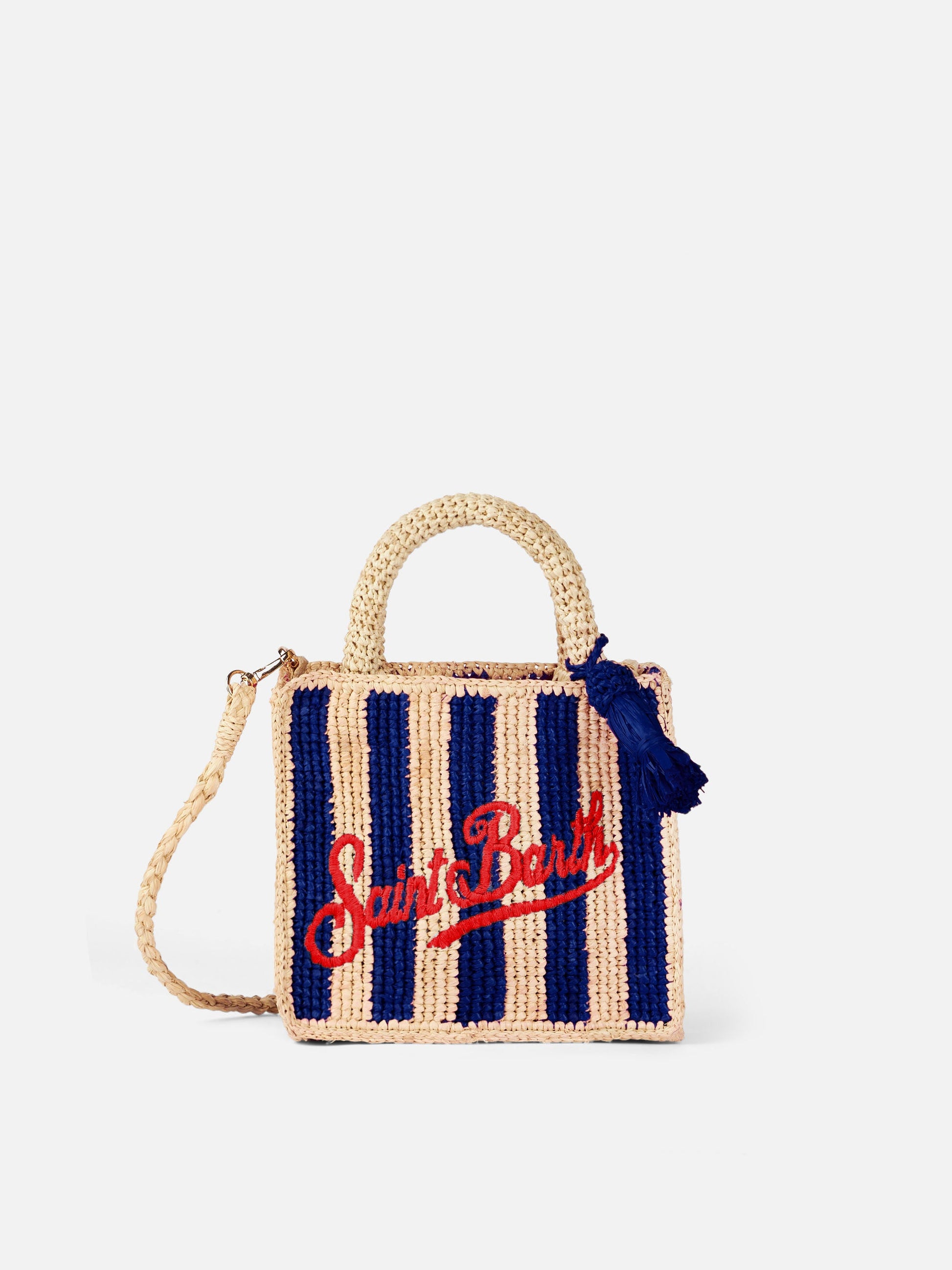 Blue striped Mini Vanity Raffia bag with embroidery - MC2 Saint Barth