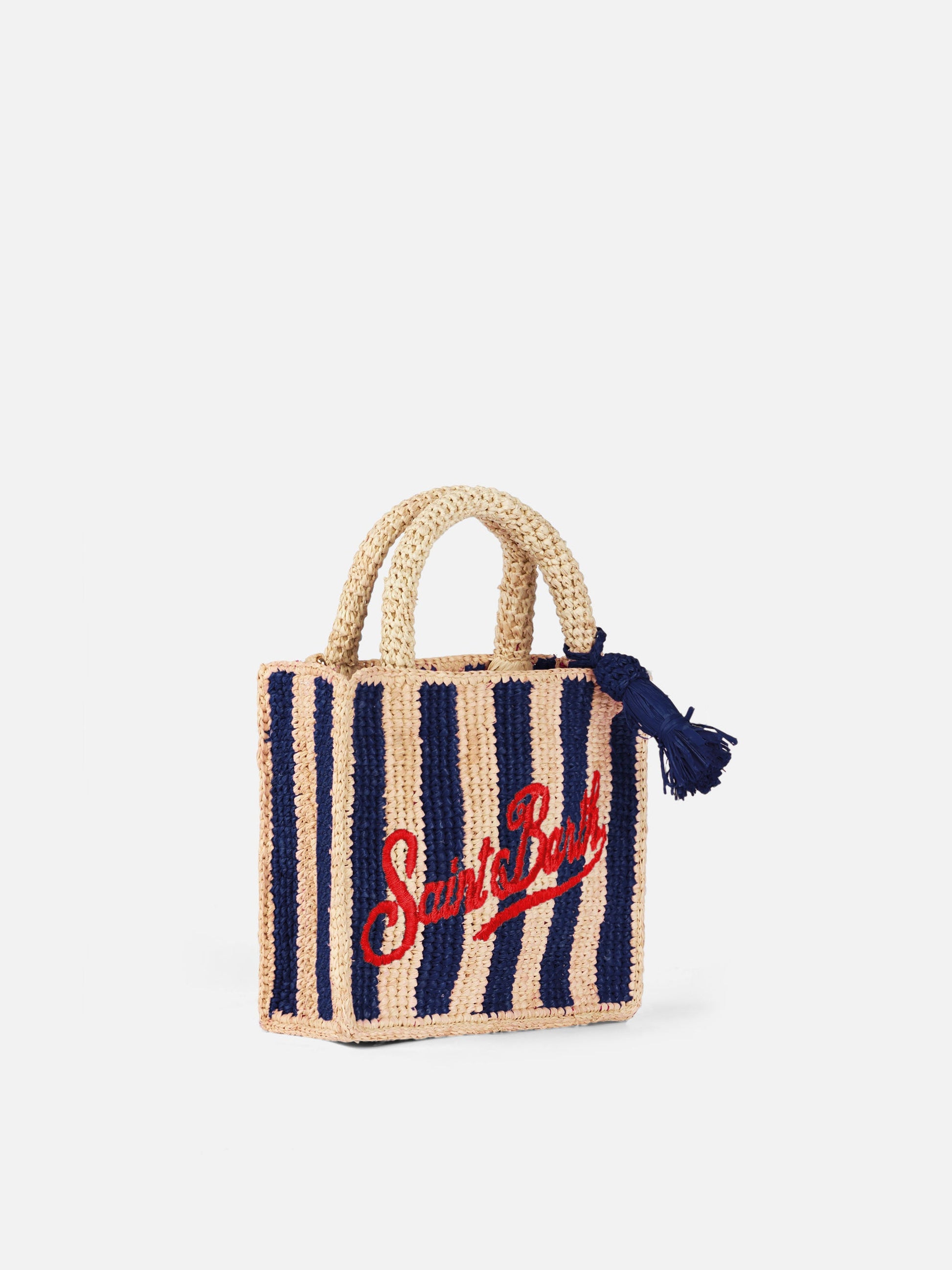 Blue striped Mini Vanity Raffia bag with embroidery - MC2 Saint Barth