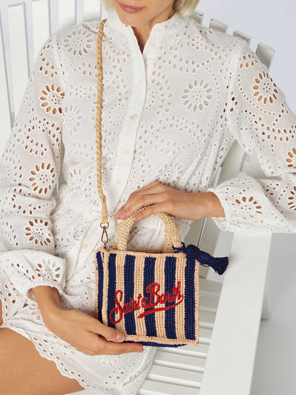 Blue striped Mini Vanity Raffia bag with embroidery - MC2 Saint Barth