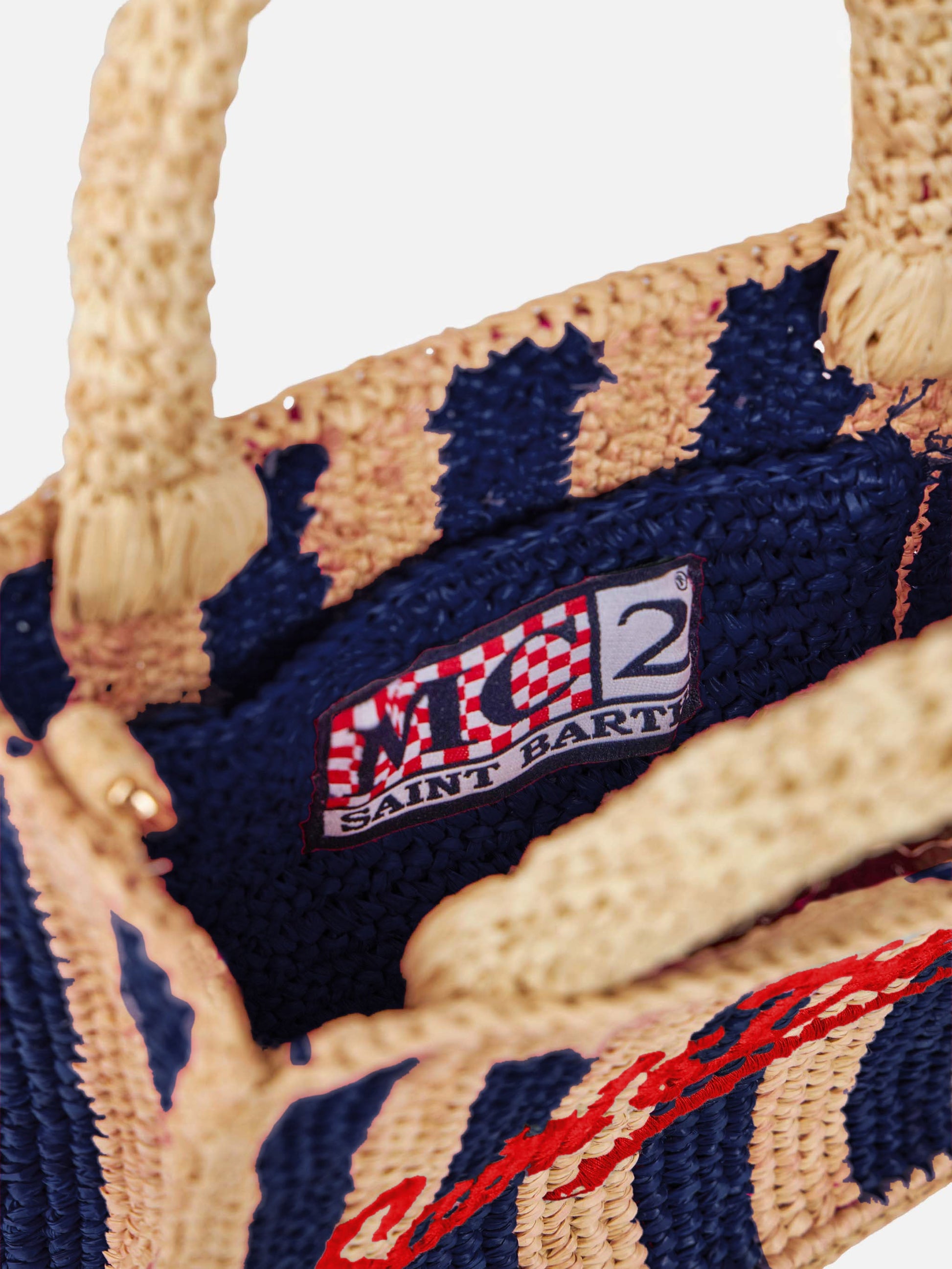Blue striped Mini Vanity Raffia bag with embroidery - MC2 Saint Barth