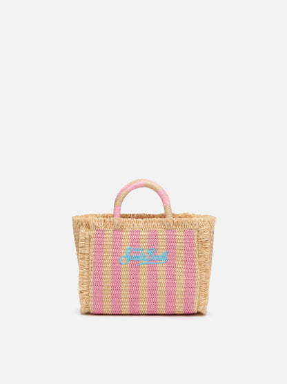 Mini Vanity Straw effect bag with striped print