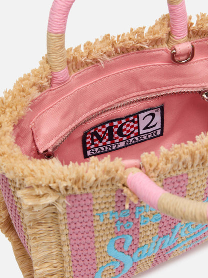 Mini Vanity Straw effect bag with striped print