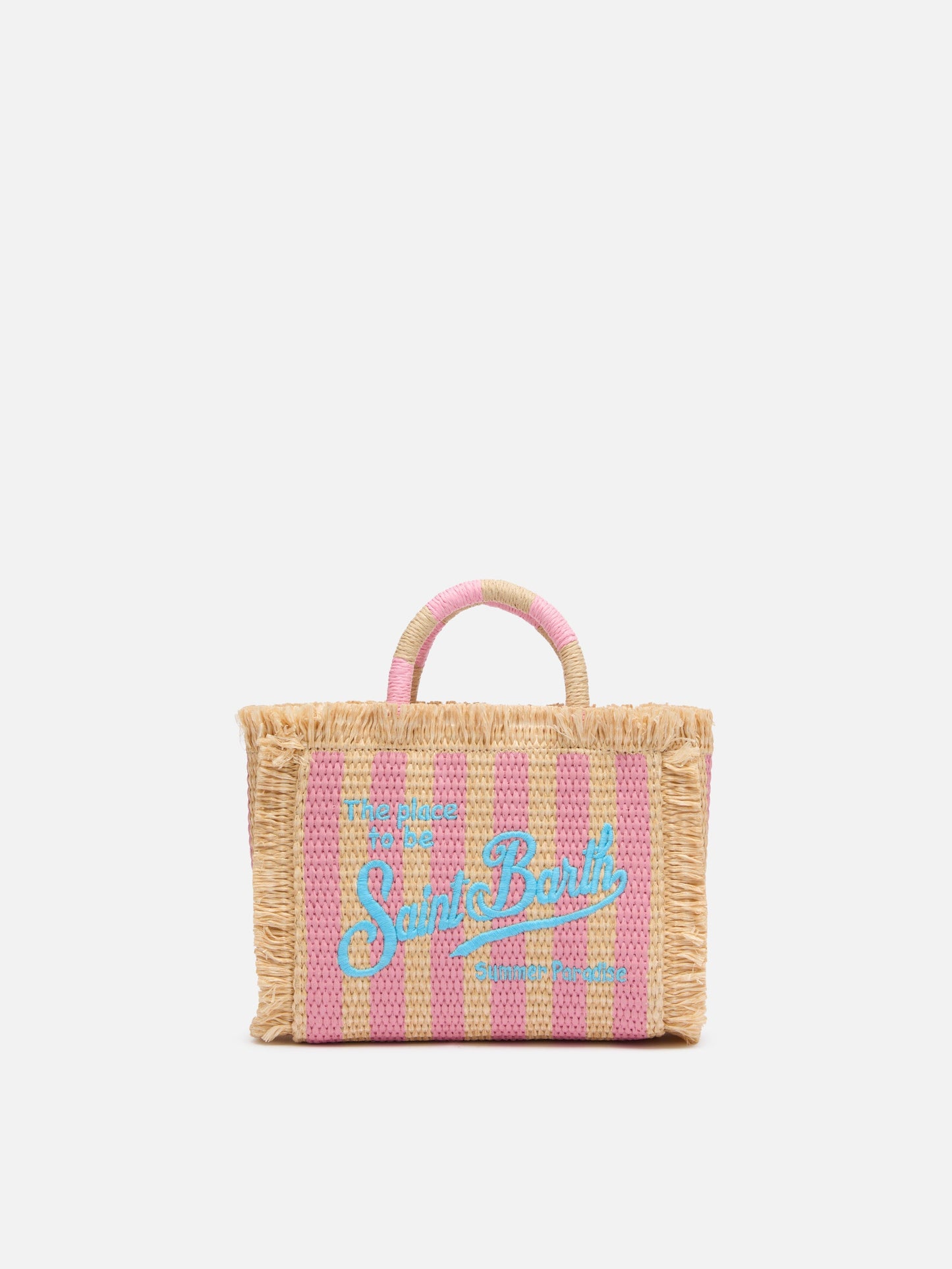 Mini Vanity Straw effect bag with striped print