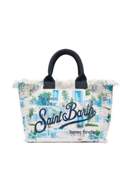 Cotton canvas Vanity tote bag with Greek windows print | AI CO-CREATED DESIGN BY RICKDICK - POWERED BY RED-EYE - MC2 Saint Barth