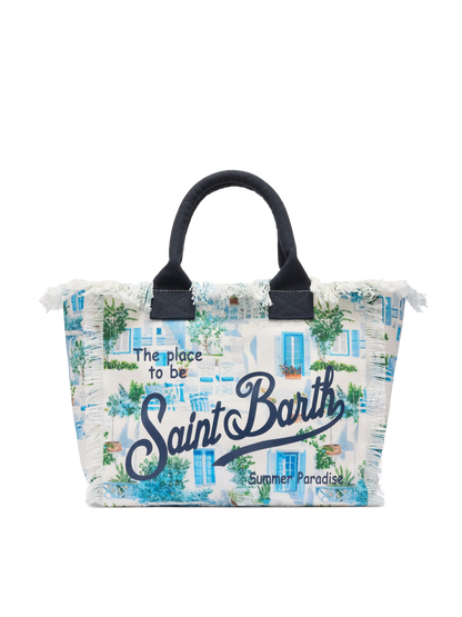 Cotton canvas Vanity tote bag with Greek windows print | AI CO-CREATED DESIGN BY RICKDICK - POWERED BY RED-EYE - MC2 Saint Barth