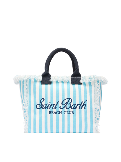 Cotton canvas Vanity tote bag with light blue striped print - MC2 Saint Barth