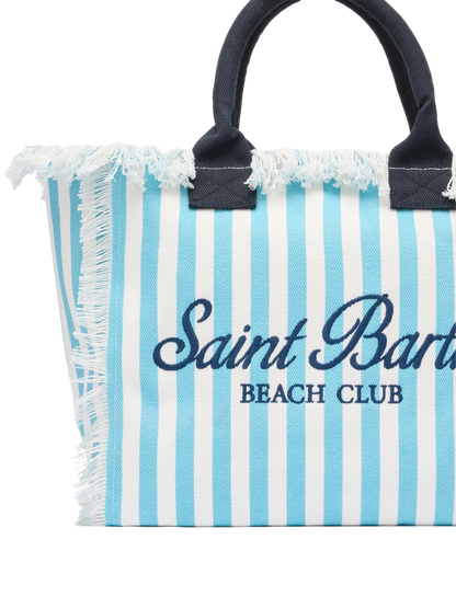 Cotton canvas Vanity tote bag with light blue striped print - MC2 Saint Barth