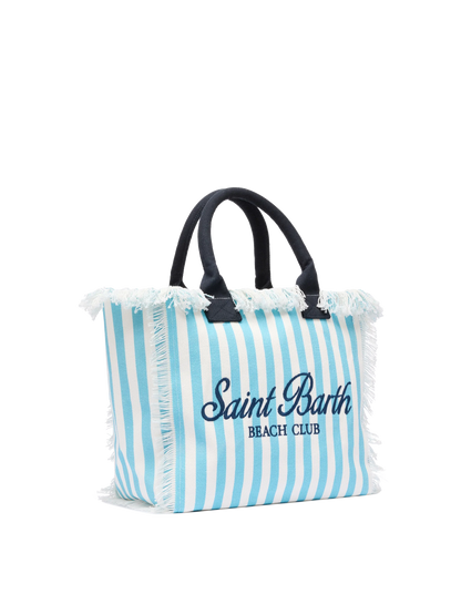 Cotton canvas Vanity tote bag with light blue striped print - MC2 Saint Barth