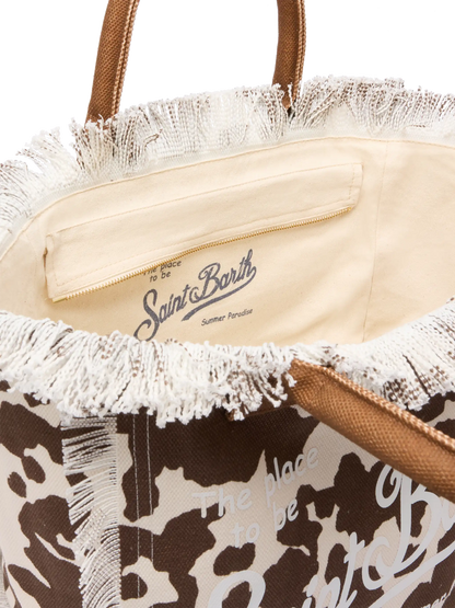 Cotton canvas Vanity tote bag with cow skin print - MC2 Saint Barth