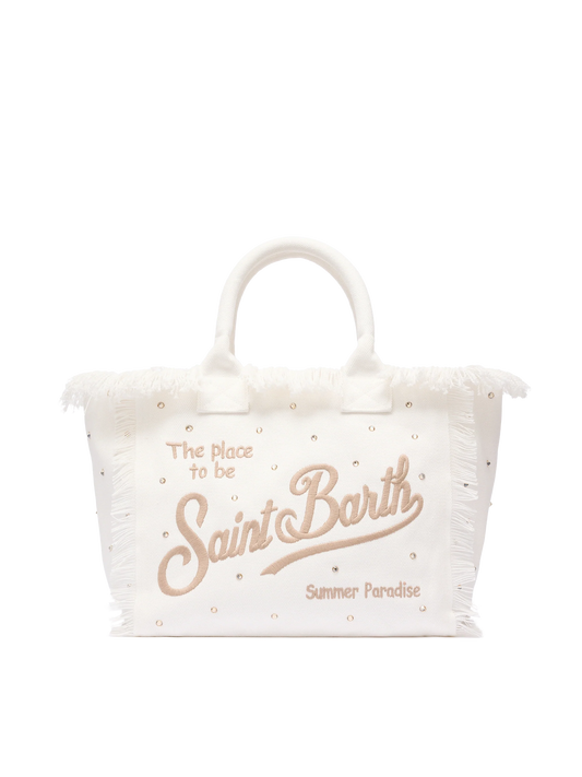 Off-white cotton canvas Vanity tote bag with stud embellishment - MC2 Saint Barth
