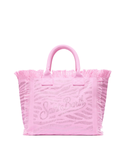 Pink cotton canvas Vanity tote bag with zebra rhinestone embellishment - MC2 Saint Barth