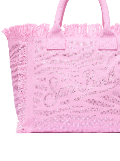 Pink cotton canvas Vanity tote bag with zebra rhinestone embellishment - MC2 Saint Barth