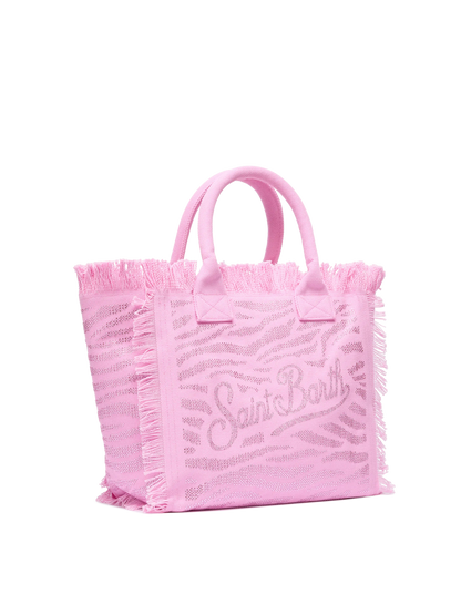 Pink cotton canvas Vanity tote bag with zebra rhinestone embellishment - MC2 Saint Barth