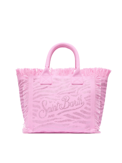 Pink cotton canvas Vanity tote bag with zebra rhinestone embellishment - MC2 Saint Barth