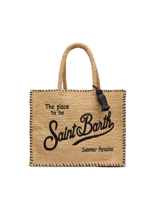 Natural beige Vanity Raffia shoulder bag with black trim - MC2 Saint Barth