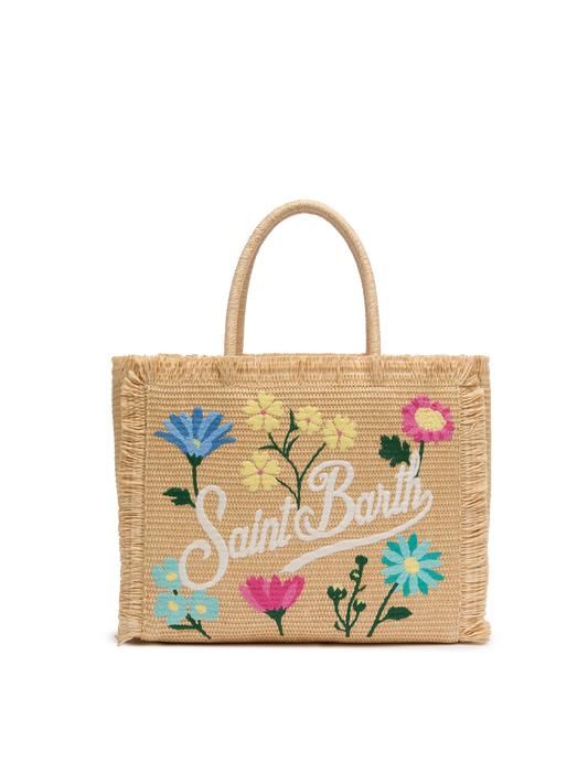 Beige straw effect Vanity tote bag with applied flowers - MC2 Saint Barth