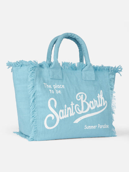 Vanity light blue linen shoulder bag