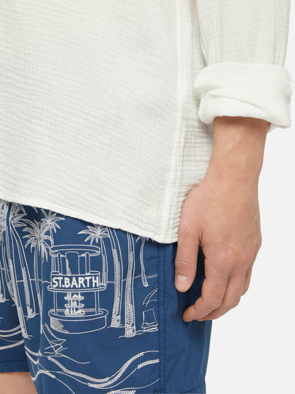 White cotton gauze polo shirt Ventotene