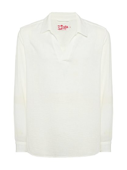 White cotton gauze polo shirt Ventotene