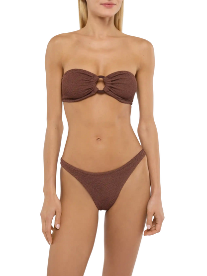 Yulia Naomi brown crinkle bikini with bandeau top and cheeky briefs