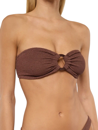 Yulia Naomi brown crinkle bikini with bandeau top and cheeky briefs