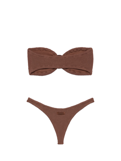 Yulia Naomi brown crinkle bikini with bandeau top and cheeky briefs