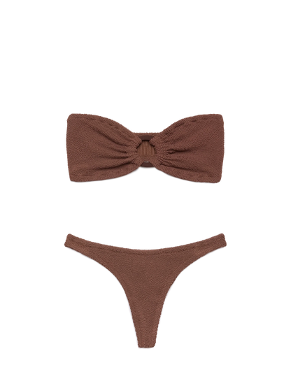 Yulia Naomi brown crinkle bikini with bandeau top and cheeky briefs