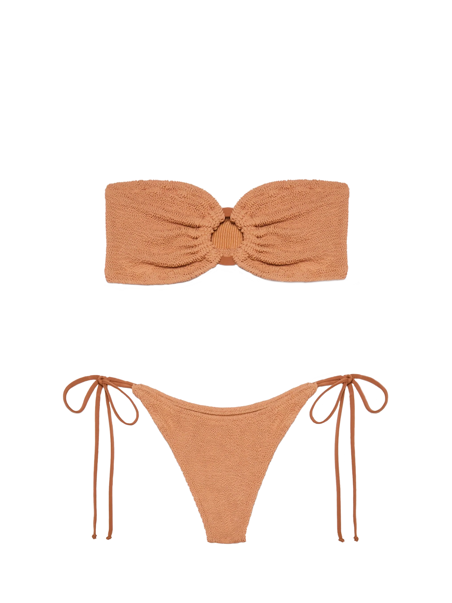 Yulia Norah caramel brown crinkle bikini with bandeau top and cheekiest briefs