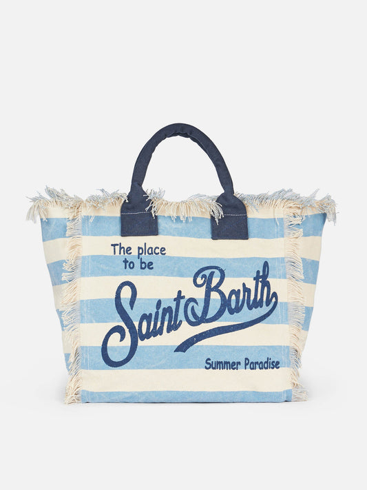 Cotton canvas Vanity tote bag with light blue striped print - MC2 Saint Barth